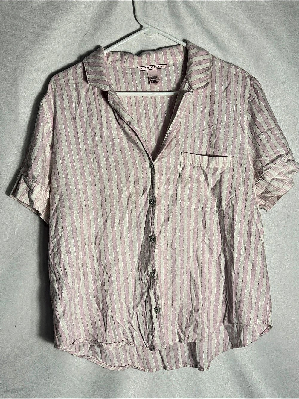 Victoria's Secret Striped Shimmer Pajama Set Pink & White Size Large